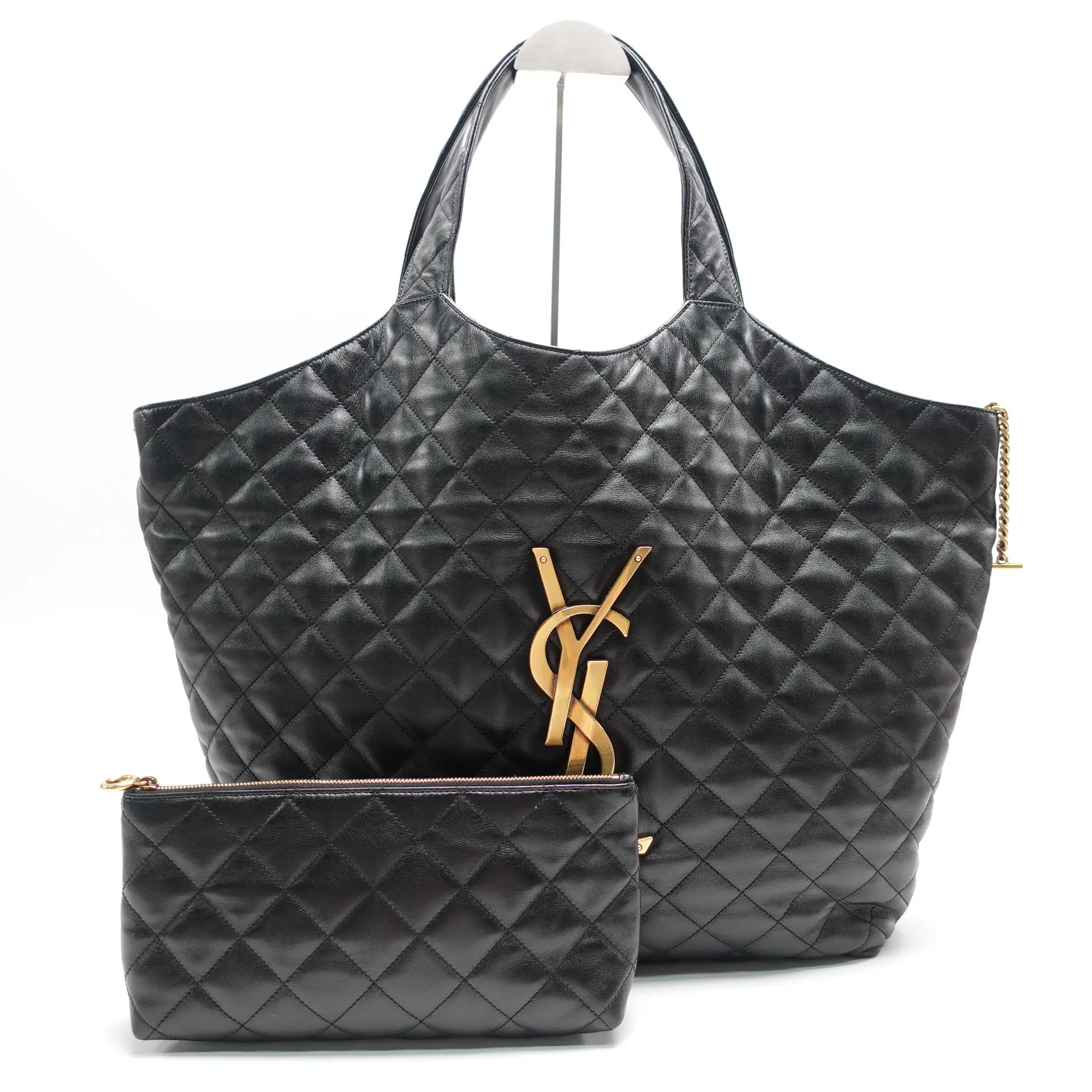 Pre-owned Yves Saint Laurent Lambskin Leather tote bags Icare Maxi Black Tote Bag T10449111