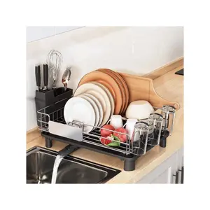 Stainless Steel Dish Drying Rack, Dish Drainer For Kitchen Counter, Sink Dish Strainer With Drain Board, Cutlery Holder, Cups Holder And Swivel Spout, Grey