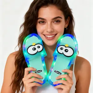 BIQIHERE LED Light Up Slippers, Flashing Glow Slides, Open Toe Slip On Sandals, Glowing Slippers, LED Sandals, Indoor Outdoor Slides, Home Slippers, Casual Summer Footwear, Everyday Comfort Sandals, Vacation Slides,Women's Heel-Activated Light-Up Slippers