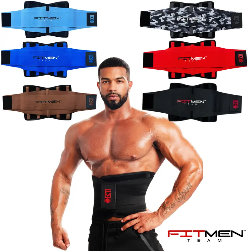 FITMENTEAM Men's Weightlifting Belt - Patented Ergonomic Fitness Waist Support, Breathable for Long Sets, Lightweight for Gym Workouts, Core & Back Stability