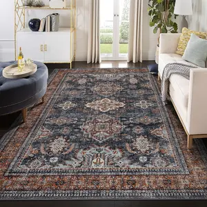 GARVEE Washable Area Rug 9x12 Large Rug Vintage Oriental Rugs for Living Room Soft Vintage Bedroom Rug Traditional Floral Carpet Stain Resistant Rug for Dining Room Guest Room Farmhouse 9x12