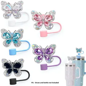 Butterfly Design Silicone Straw Top, 1/2 Counts Dust-proof Straw Top, Decorative Straw Tip Design, Perfect for Outdoor Camping Activities Sports Bottle, Straw Spout Lid