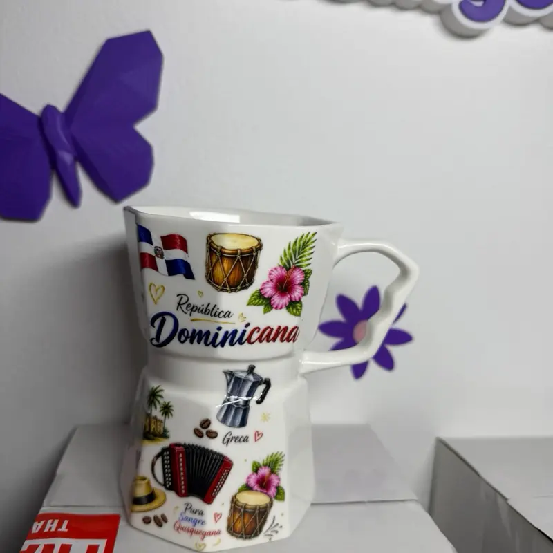12 oz Enamel Coffee Maker-Style Mug, Dominican Republic Design
