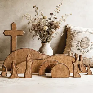 Empty Tomb Easter Scene and  Decoration, Wooden Christian Resurrection Scene Tray Set,  Tomb Easter Decoration for  Office Tabletop Religious Christian Gifts