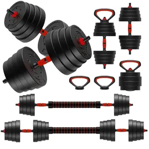 75lb 4-in-1 Adjustable Dumbbell Set-Kettlebell&Push-Up Stands ,Home Gym strength training diamond knur core heavy duty bench equipment cast iron storage fitness exercise foldable dumbell barbell weight set beginner workout  gear secure grip