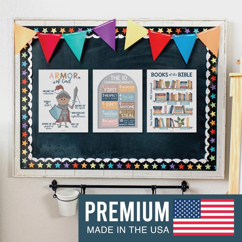 Bible Posters | Set of 9 | Sunday School Classroom Decoration Sticker Learning Tool