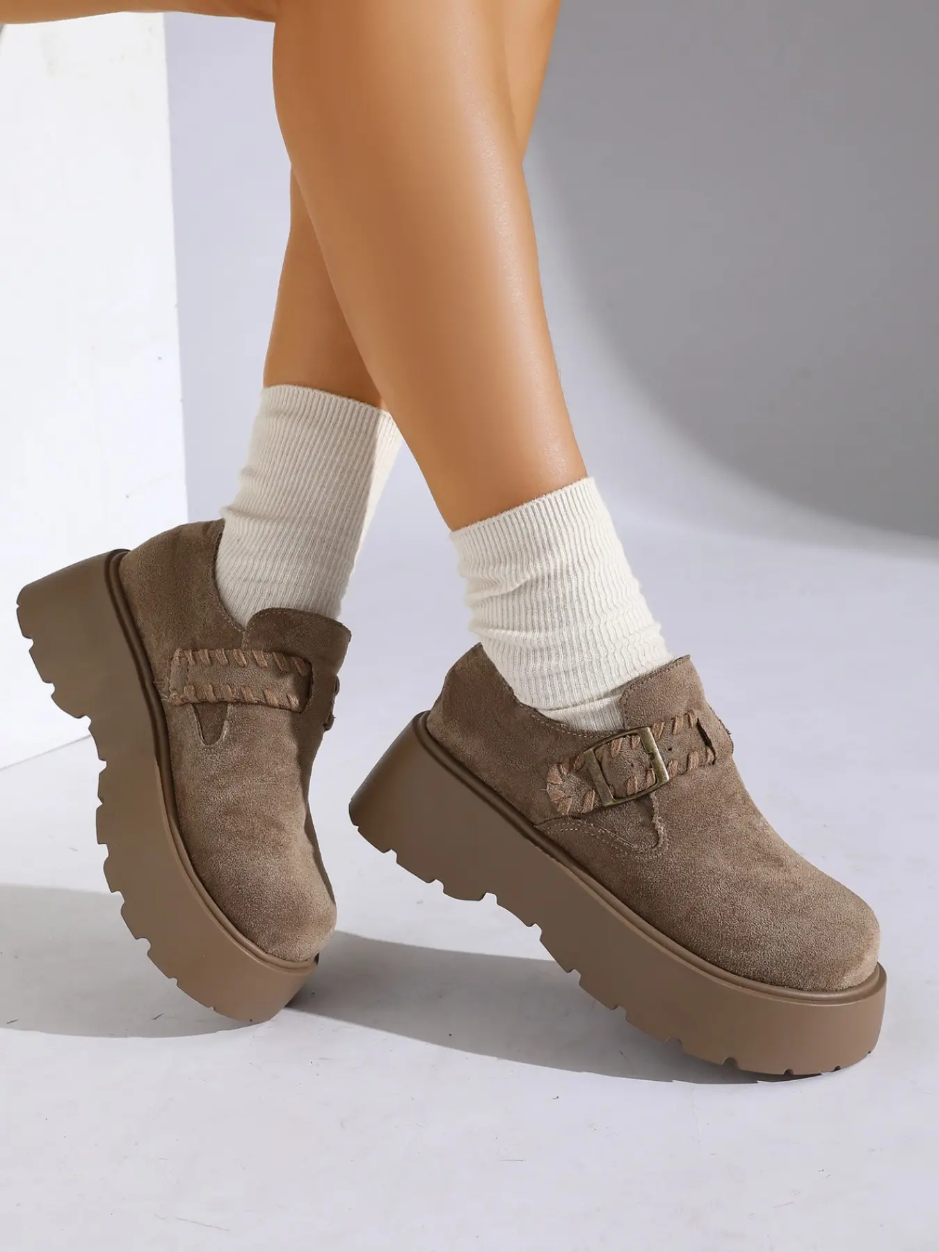 Women's Thick Sole Birkinstyle Loafers, Vintage Faux Fur Height Increasing Slip-On Casual Shoes, One-Step Comfortable Single Shoe