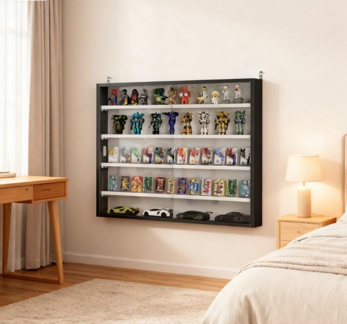 SAVEYOUR Black Wall-Mounted Display Case with Large Capacity Clear Door for a Stunning Collectible Showcase Ideal for Collectors