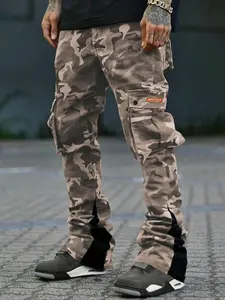 Men's New Camo Pants Fashion Outdoor Wide Leg Pants Large Pockets Decorative Woven Flare Pants Suitable for Young Casual Wear Casual Sports Trousers