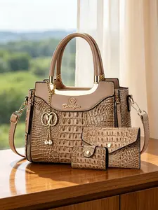 High-quality crocodile pattern women's handbag, 3-piece women's bag set, contrasting color design large-capacity tote bag, fashionable and versatile one-shoulder crossbody bag, Mother's Day gift for mom and elders