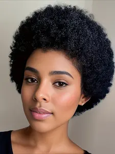Human Hair Wig Women's Short Curly Wave Afro Kinky Curly Hair Wig , Y2K Style Daily Casual Party Halloween Wig , 150% Density , 6 Inch Full Machine Made Wig Afro Kinky Wigs