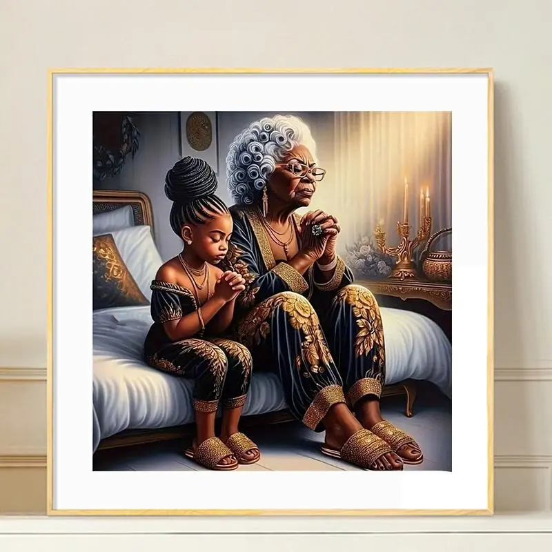 Old Lady & Teenager Pattern DIY Crafts Diamond Arts Colorful Painting Kit without Frame, Full Round Diamond Art Painting Home Bedroom Wall Art