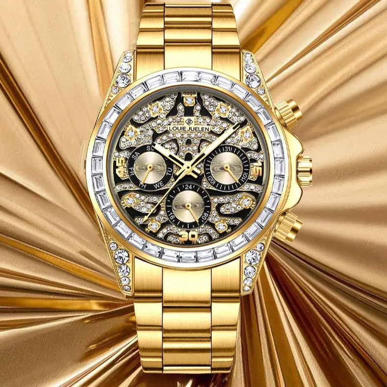 Swiss Automatic Luxury Watch: 42mm Diamond-Accented Bezel & Tiger-Stripe Dial |   Exquisite Grandeur Design |   Alloy Dial |   Triple-Protection (Water/Shock/Glow) |   Elevate Your Presence at Business, Evening Galas & Style-Curated Occasions
