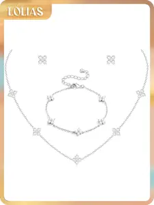 LOLIAS Dainty Silver Gold Jewelry Set for Women Trendy 14K Gold Plated CZ Flowers Pendant Choker Necklaces for Women Stud Earrings Link Bracelets Stack Jewelry Gifts for Wedding Prom Brides