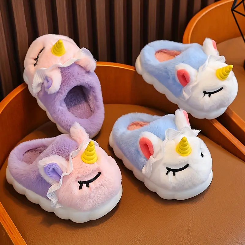 Cozy Cartoon Unicorn Women Slippers - Soft, Non-Slip Sole for Indoor Comfort |       Warm Fleece Lining for Winter