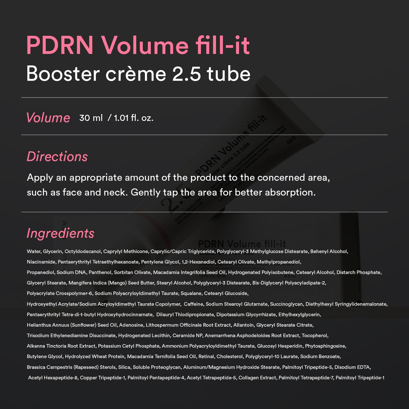 [NEW] Abib PDRN Volume fill-it Booster Cream 2.5 tube | PDRN 15,000ppm, Peptides, Retinal | For Forehead, Eye Area, Smile Lines & Neck Wrinkles | Anti-Aging Firming | 1.01 fl oz