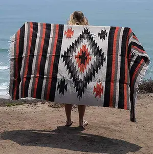 Mexican Diamond Blanket - Tan | Thick XL | Baja Blanket | Aztec Navajo | Cotton Acrylic-Polyester Blend | Machine Washable | Thick and Durable