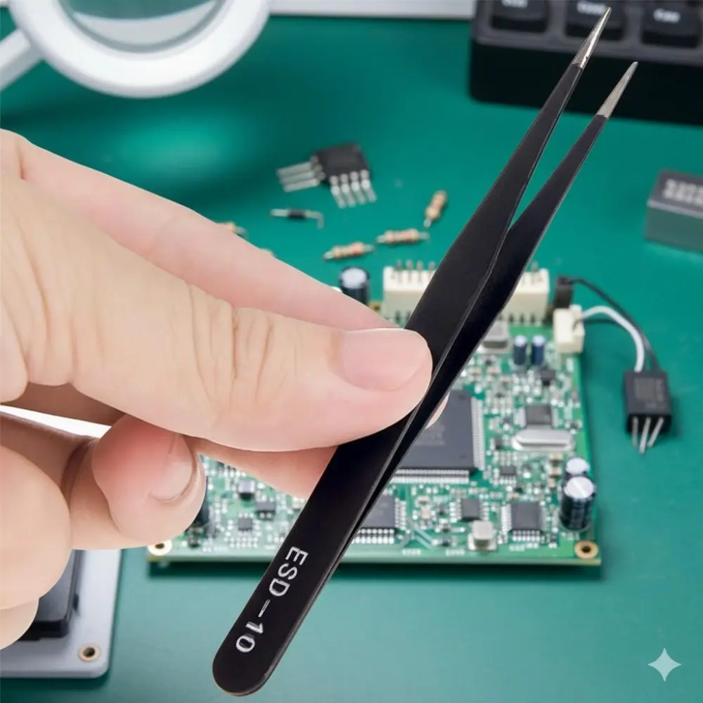 High Precision Anti-Static Stainless Steel Repair Tweezers Set, Non-Slip Tips for Electronics Soldering, Phone Watch Disassembly, DIY Jewelry Making & Lab Maintenance. Durable Electronic Repair Tool Kit.