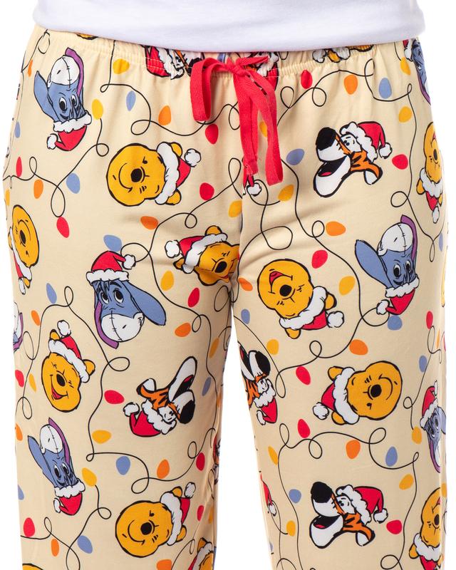 Disney Winnie The Pooh Women's Holiday Lights Character Design AOP Adult Lounge Sleep Pajama Pants