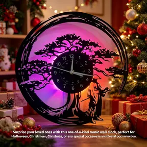 Vinyl Record Clock - Unique Kitchen wall Art Decor for Home, Family & Lovers - Exclusive Samurai Style Gift for Valentine's Day, Christmas or Halloween - Inspired by Bushido