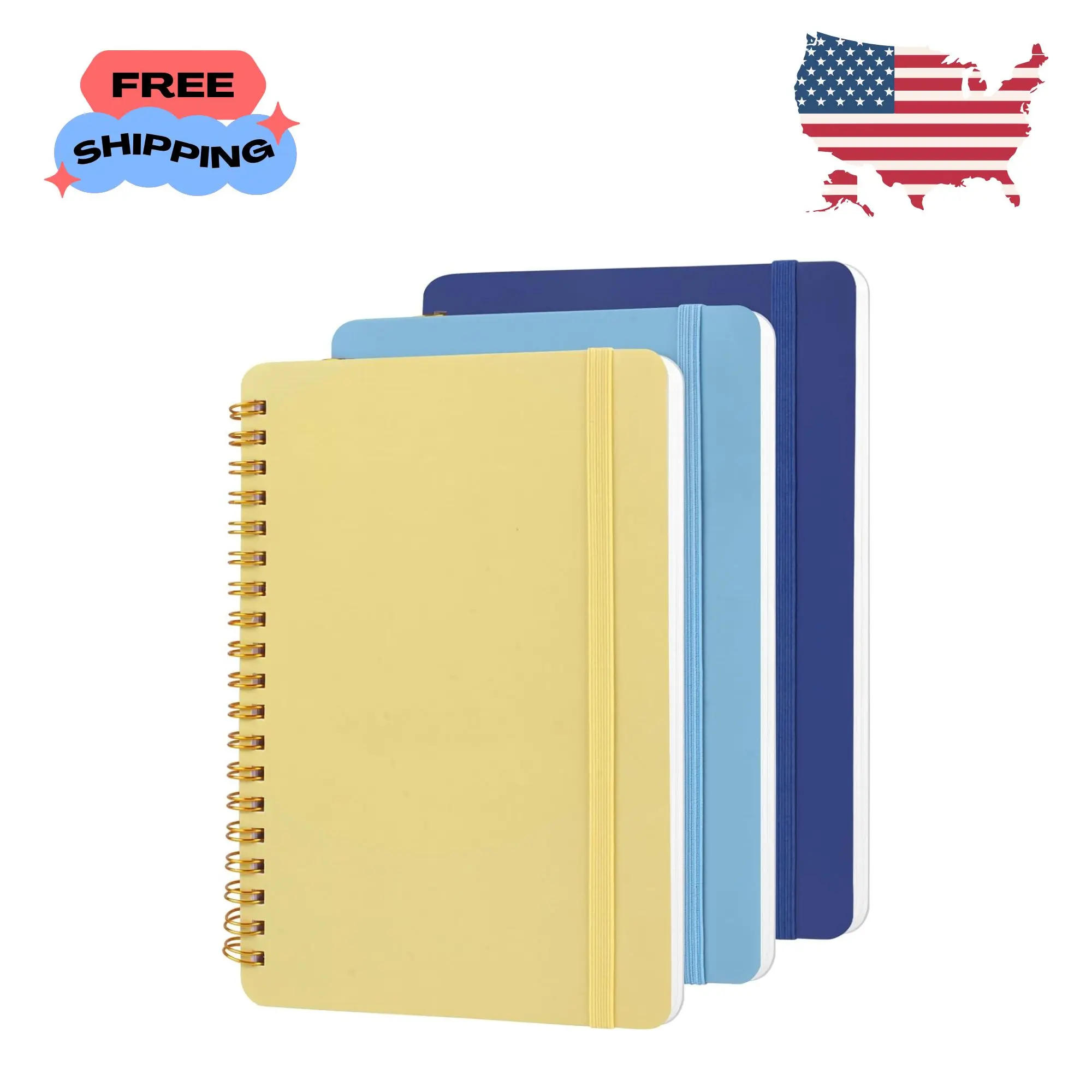 3 PCS Small Spiral Notebook 5x7, Notebooks for Note Taking Blue Color Scheme