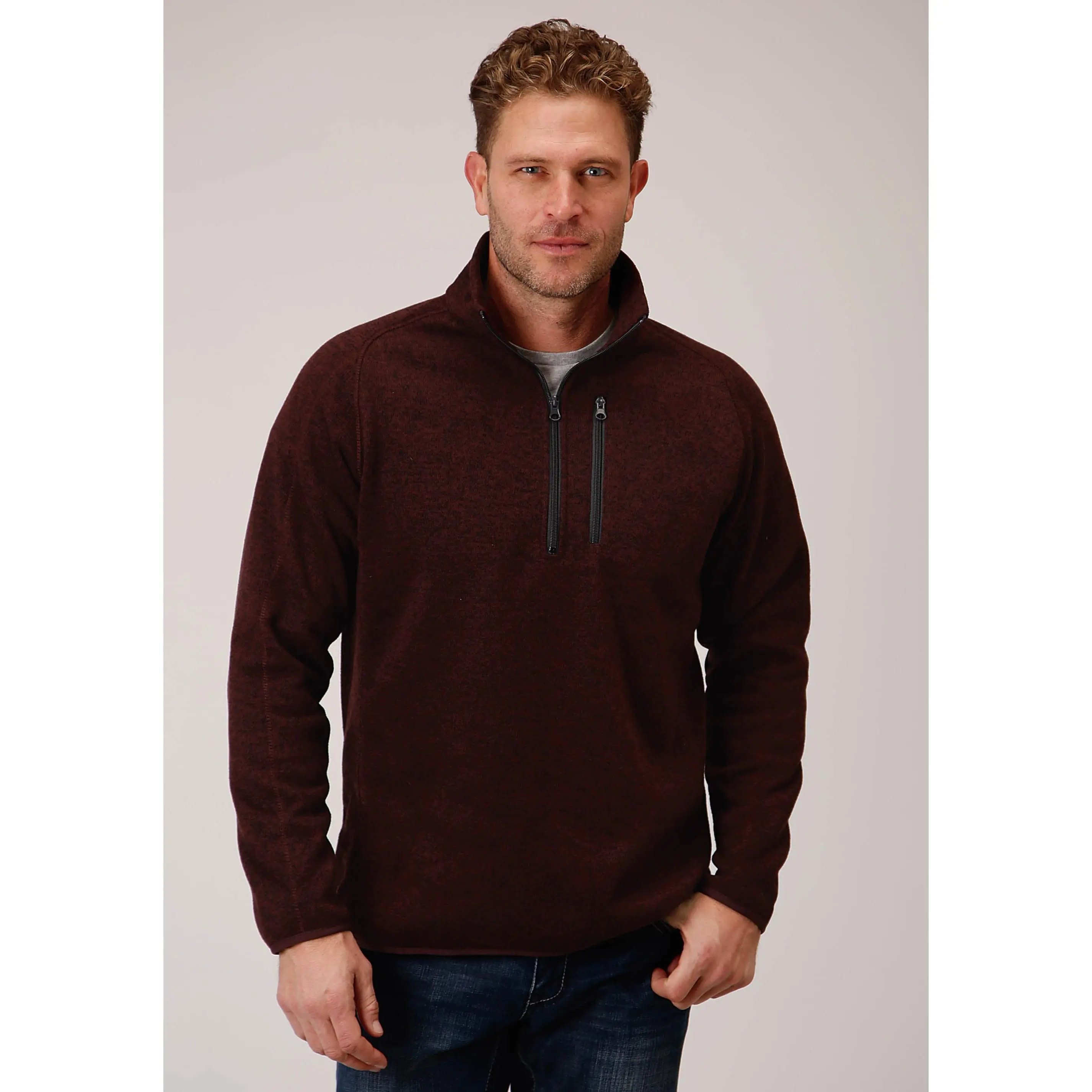 Men's Stetson Maroon Quarter Zip Sweater
