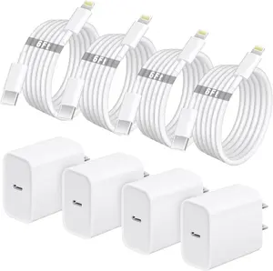 6FT Super Fast Charging 4-Pack Type-C Wall Charger Block with 4-Pack USB-C to Lightning Cable for iPhone 14/13/12 AirPods Pro Mobile Smartphone Device Cellphone