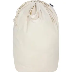 Canvas Laundry Bags with Handles & Square Base 13.8"Lx13.8"Wx27.6"H Large Heavy Duty Washable Drawstring Laundry Hamper Bag for College Dorm Beige 1 Pack