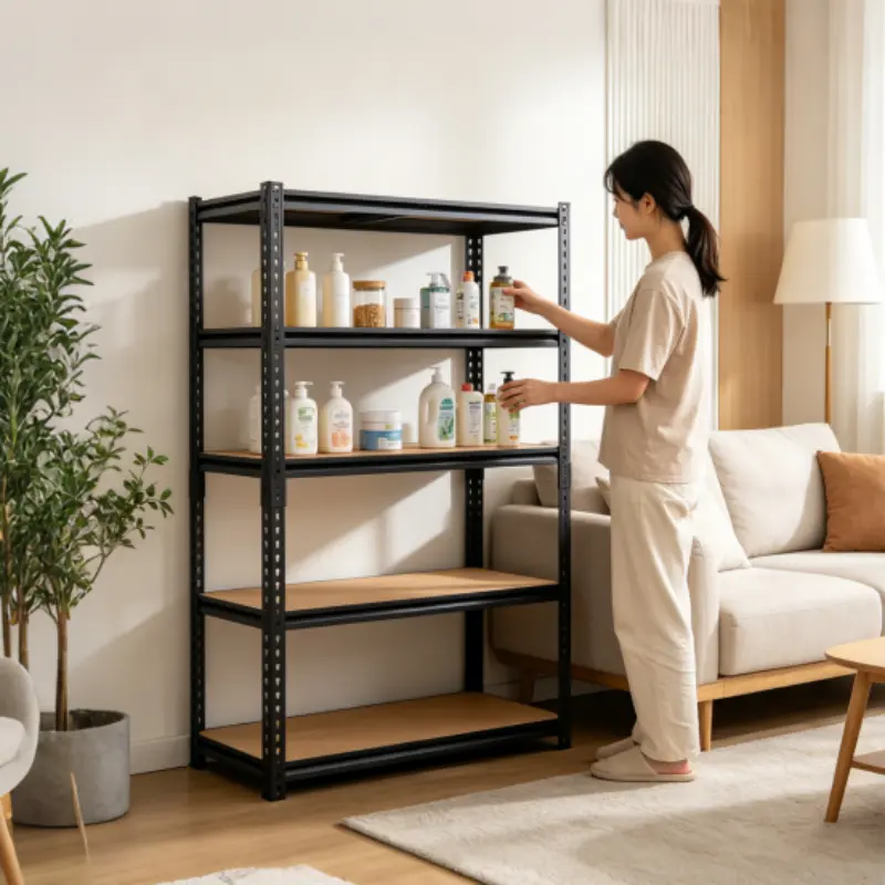 ZEUKMXOO Adjustable 5-Tier Metal Organizer Rack - Foldable Commercial Office Furniture for Garage, Warehouse Storage of Clothes, Books, Racks, Organizers