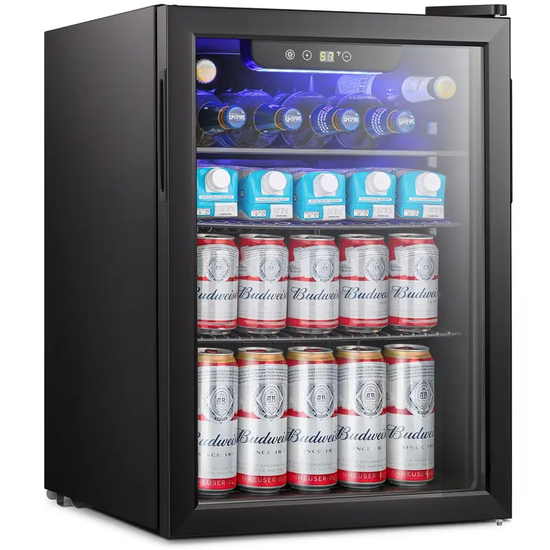 COWSAR Black Glass Door Mini Fridge Cooler - 1.3-2.4cu.ft. Silent Airtight Double Pane Beverage Refrigerator, 110v-120v Kitchen Appliance with Adjustable Shelf, 40-61°F/55°F Set Temp, Removable for Home Small Spaces, Office, Restaurant Use