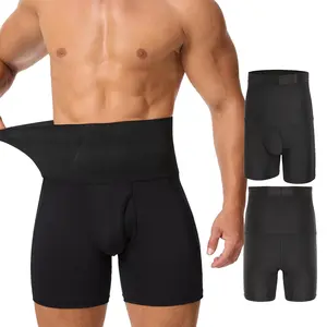 Super Elasticity Shapewear Shorts for Men Tummy Control Long Leg Compression Boxer Briefs with High Stretch Slim-Fitting Black Underwear