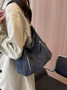Maillard Retro 2025 Matte Texture Large Capacity Fashion Versatile Shoulder Bag, High-End Beach Tote Handbag Shopping Bag, Unique Low-Key Commuter Zip Dual-Strap Crossbody Bag , Beach Bag , Office