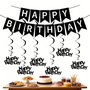 2pcs Birthday Banners, Happy Birthday Letter Spiral Ribbons, Background Letters, Party Decorations, Home Party Decorations, Easy Hanging, Festival Supplies