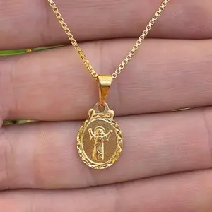 14K Gold Plated Baby Jesus Necklace with Box Link Chain