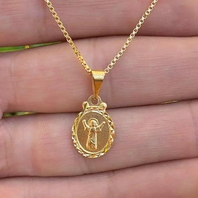 14K Gold Plated Baby Jesus Necklace with Box Link Chain