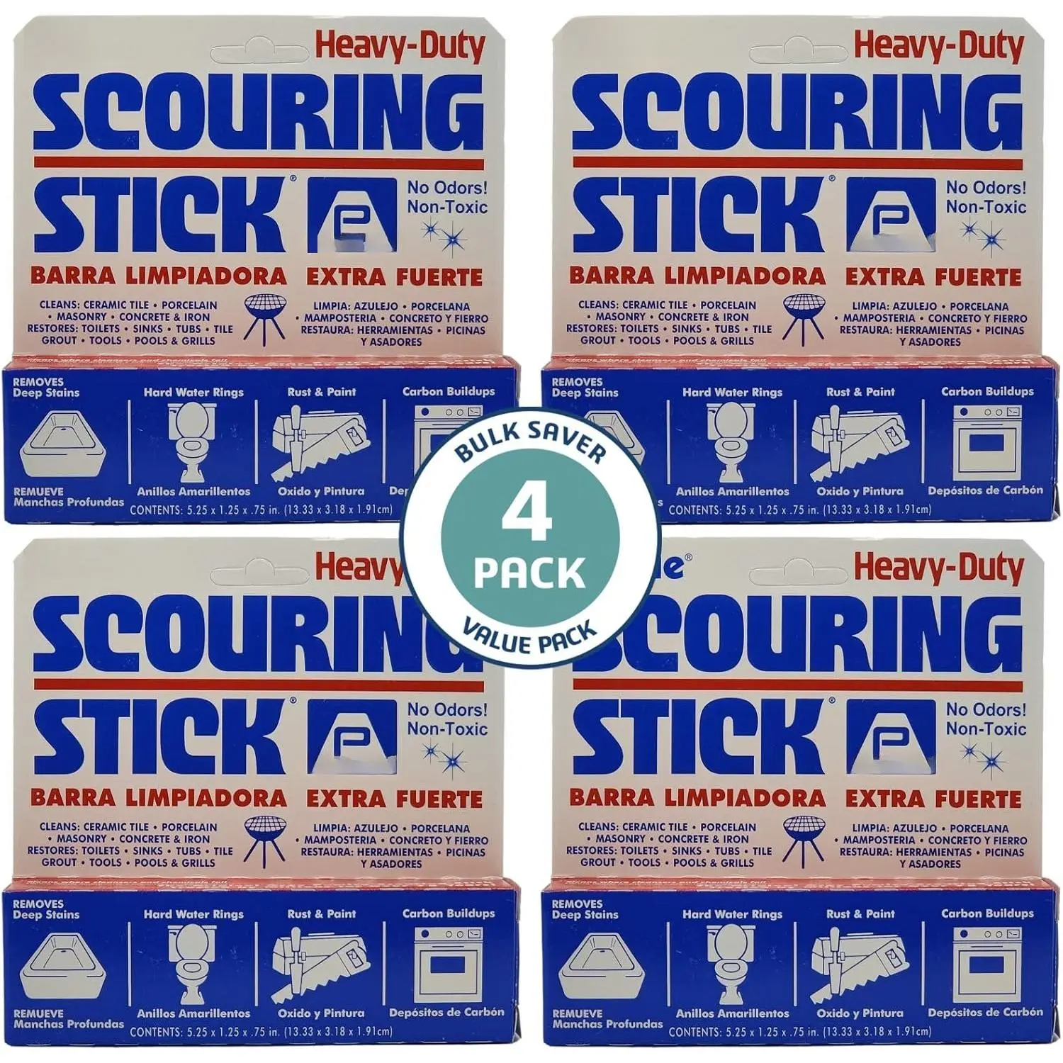 4-Pack  Heavy Duty Pumice Scouring Stick, Pumice Stone for Cleaning Tough Bathroom, Kitchen Stain, Grills, Pool, Scouring Stick for Cleaning Toilet Rings Stains, Hard Water Rings & Tiles Surfaces