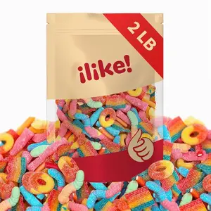 Gummy Candy Mix | 2-Pound Bag | Peach Rings, Pencil Bites, Neon Worms, Bottles, Belts | Sweet & Sour Gummies for Candy Buffets, Snacking, and Gifting