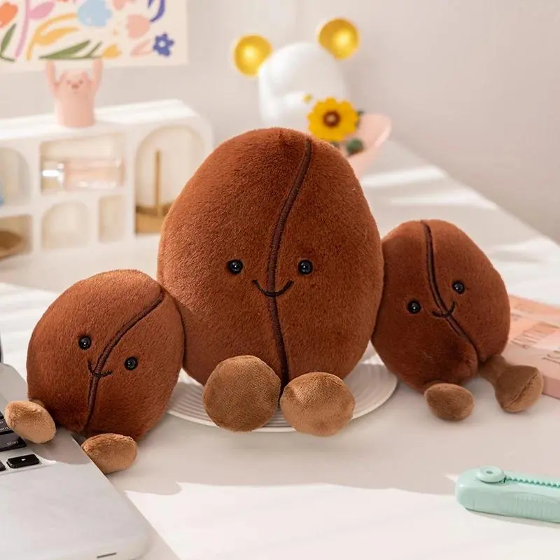 Kawaii Simulated Coffee Food Plush Doll Pillow Brown Coffee Bean With Foot Soft Plush Stuffed Pillow Bedroom Sofa Decor Gift