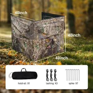 Enlarged！40inch Portable 3-Panel Hunting Blind See-Through Camouflage Ground Blind Lightweight Fast Setup for Deer Duck Turkey Hunting with Carry Bag