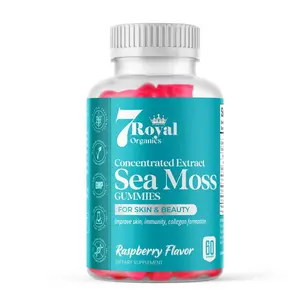 7 Royal Organics Concentrated Sea Moss Gummies for Skin, Beauty & Immunity – Raspberry Flavor (60 Count) | Irish Sea Moss, Bladderwrack & Burdock Root Blend