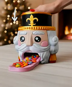 Nutcracker Candy Dispenser Christmas Candy Holder 15cm Tall Durable Plastic Refillable Fun Holiday Tabletop Decor
