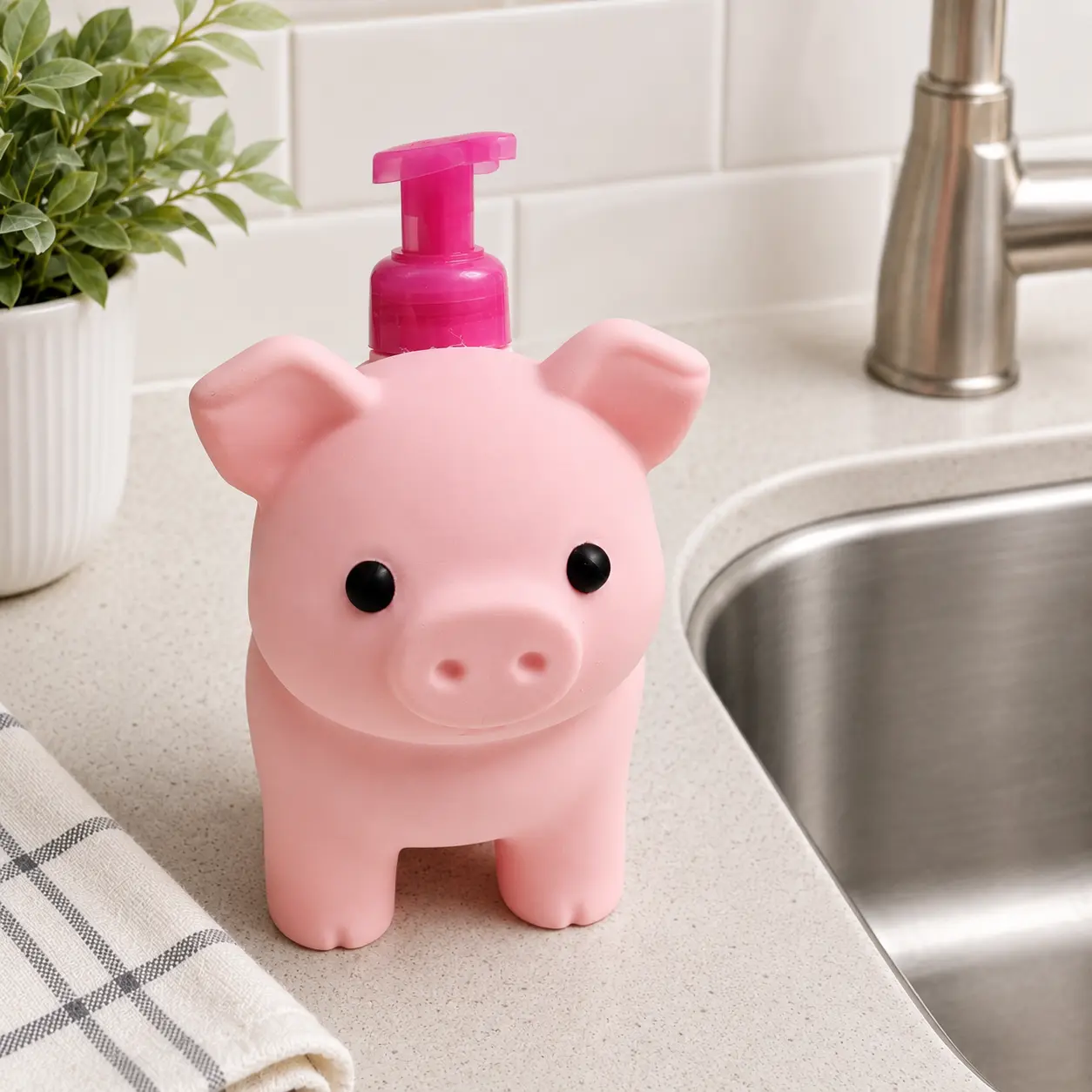 3D Printed Pink Pig Foaming Soap Dish Holder - Decorative Farmhouse Farm Animal Accessory for Kitchen & Bathroom Countertops - BBW Style Gift Soap Stand