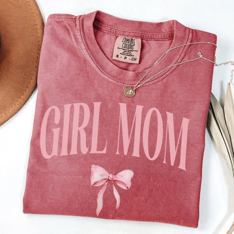 Comfort Colors Girl Mom T-Shirt, Coquette Girl Mom Pink TShirt, Gifts for Mothers Day, New Mama Tee, Girl Mama T-Shirt