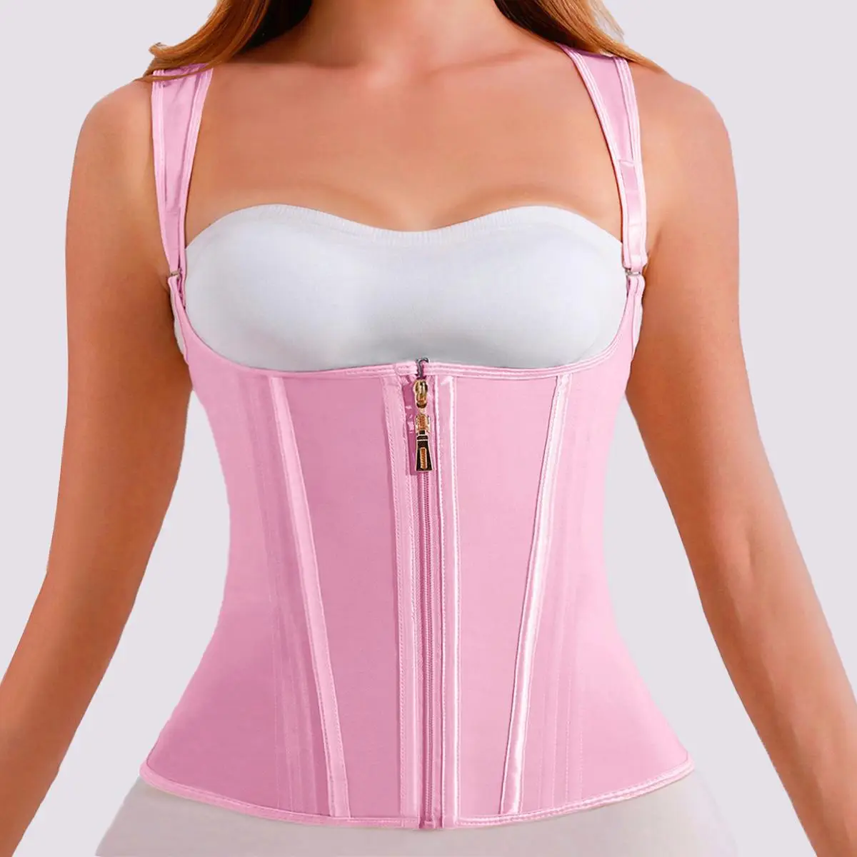 Women's Solid Sports Waist Trainer, Minimalist Sporty Adjustable Hook & Eye Closure Front Waist Cincher, Sports Sleeves & Support for Postpartum Recov