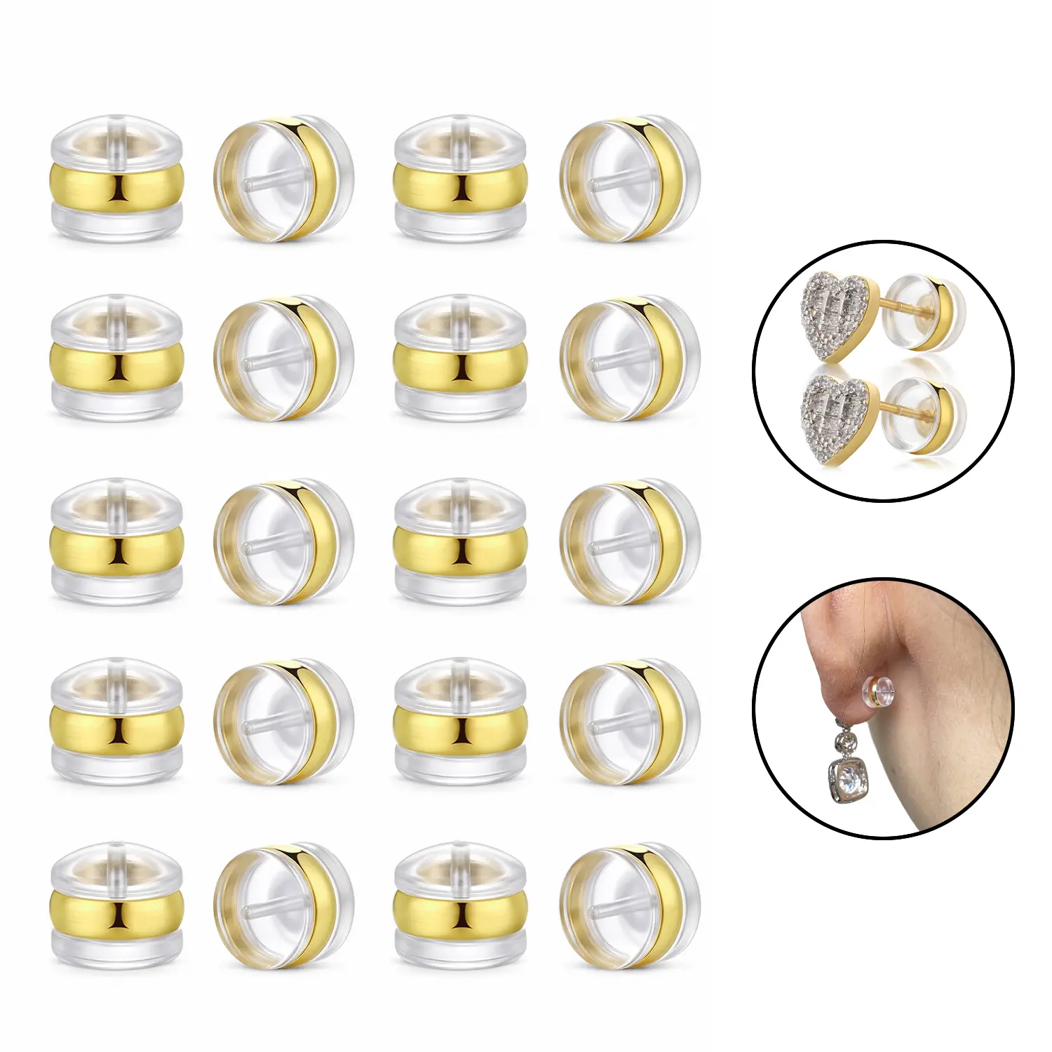 20 PCS Silicone Earring Backs – Soft Hypoallergenic Clear Locking Backs for Studs & Dangle Earrings, Secure Support for Heavy Earrings, DIY Jewelry Accessories, Earring Backings