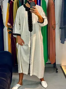 Men's Long Sleeve Shirt Casual Muslim Embroidered Robe, Thobe, Traditional Arabic Robe, Comfortable and Stylish, Perfect for Daily Wear, High-Quality Fabric