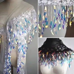 Dreamlike Fringe Leaf Multicolor Sequins Trim, Glittering Sequin Fringe, DIY Clothing Accessories, Laser Fabric Beading, Skirt Edging, Fashion Embellishment, Vibrant Sequins