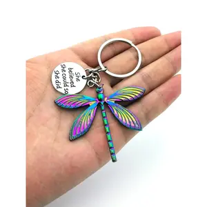 Fashion Colorful Dragonfly Pendant Keychain, Creative Letter Design Keychain for Men & Women, Stylish Keychain,Keychain for Daily Bag Decor, Trendy All-match & Exquisite Keychain for Birthday Gift