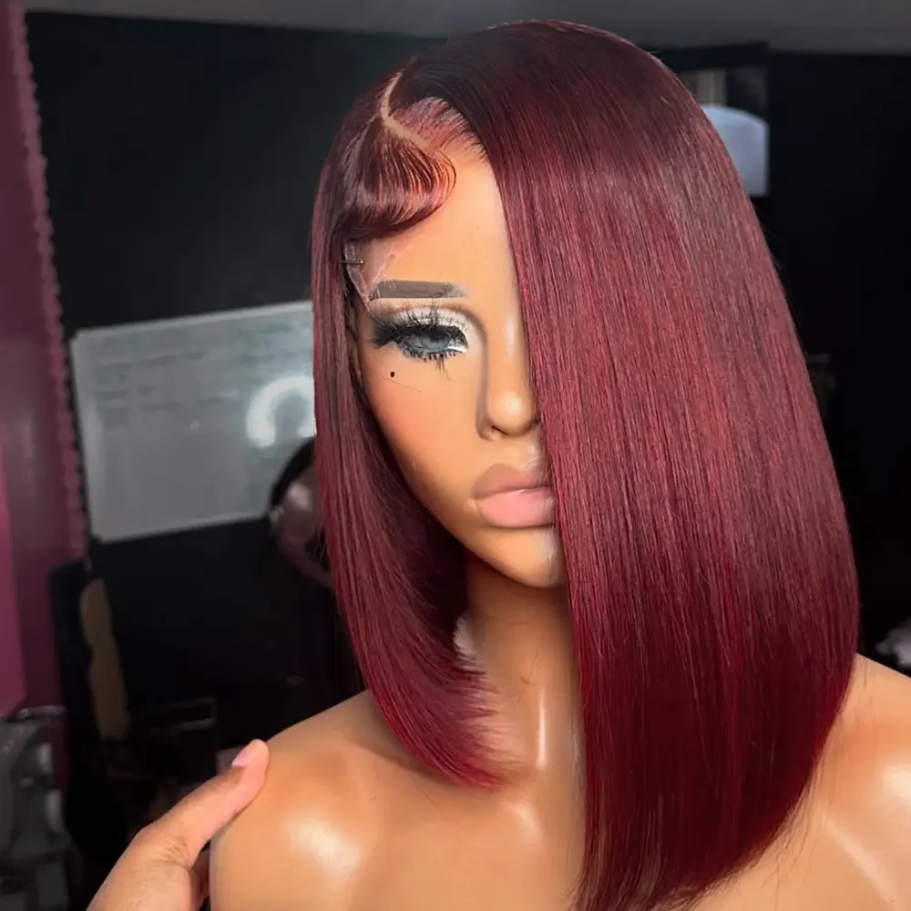 Dark 99j Burgundy Bob Wig Human HaIr Wigs Straight Burgundy Human Hair Pre Plucked 180% Density HD Transpaent Lace Frontal Wig 99j Short Bob for Women