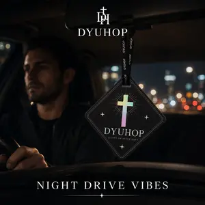 [DYUHOP] Edgy Faith Car Air Freshener | Matte Black Cross Pendant | "Driven by Faith" Universal Hanger | Premium Auto Decor